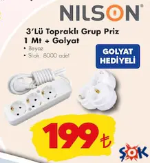 NİLSON 3'LÜ TOPRAKLI GRUP PRİZ 1 MT + GOLYAT NİLSON 3'LÜ TOPRAKLI GRUP PRİZ 1 MT + GOLYAT